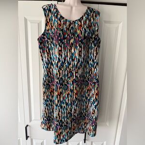 Attention multi color geometric sleeveless dress knee length xl